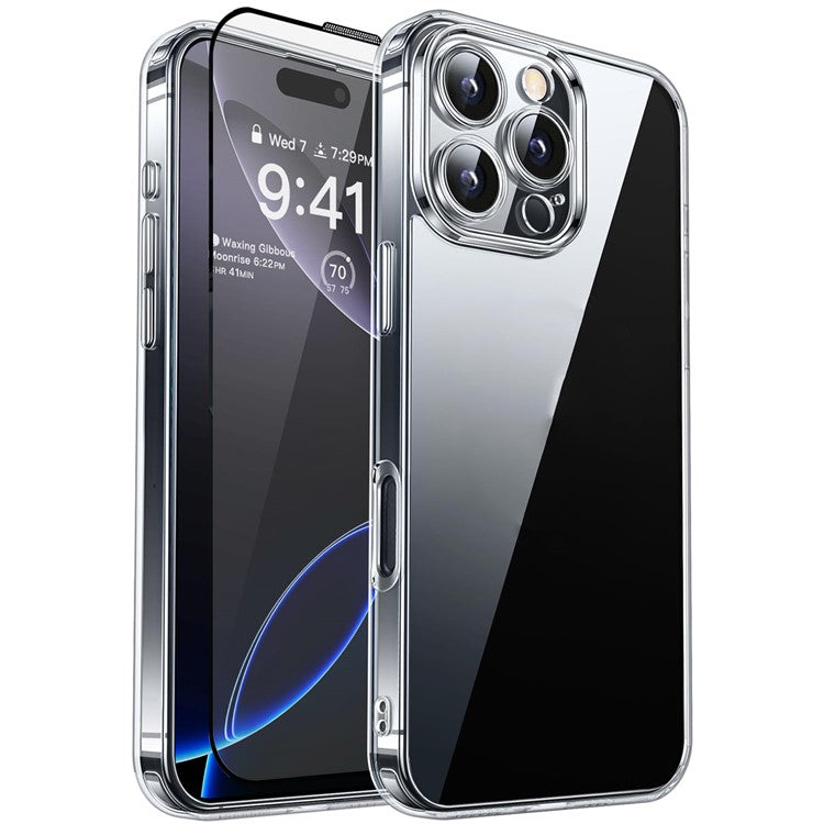 RURIHAI For iPhone 16 Pro Max Case Clear TPU Phone Cover with Easy Installation High Aluminium-Silicon Glass Film