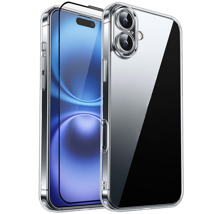 RURIHAI For iPhone 16 Plus Case Clear TPU Phone Cover with Easy Installation High Aluminium-Silicon Glass Film