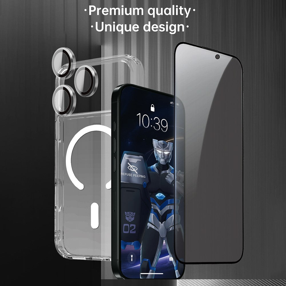 URR For iPhone 17 Pro Max Magnetic Case with Privacy Screen Protector / Lens Film TPU + PC Clear Phone Cover