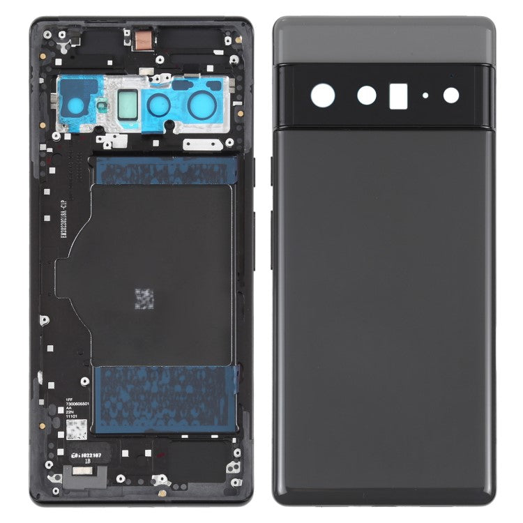 For Google Pixel 6 Pro 5G OEM Back Battery Housing Cover + Middle Plate Frame Replacement - Black