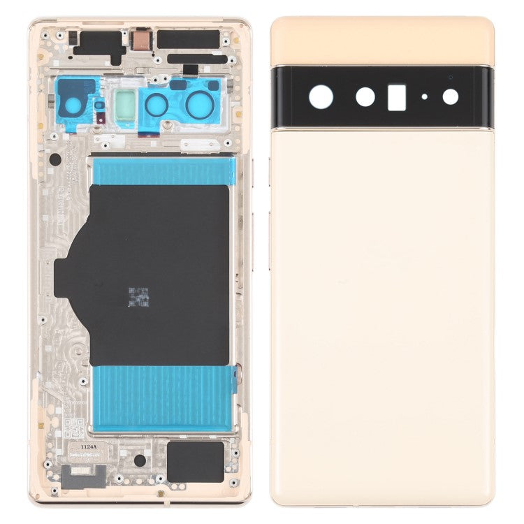 For Google Pixel 6 Pro 5G OEM Back Battery Housing Cover+Middle Plate Frame Replacement - Gold
