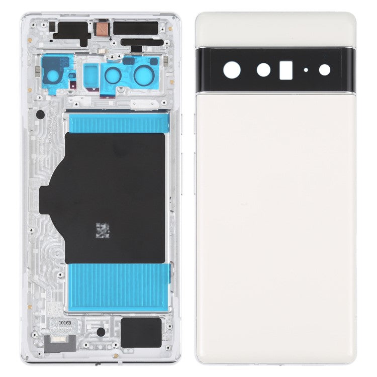 For Google Pixel 6 Pro 5G OEM Back Battery Housing Cover+Middle Plate Frame Replacement - White