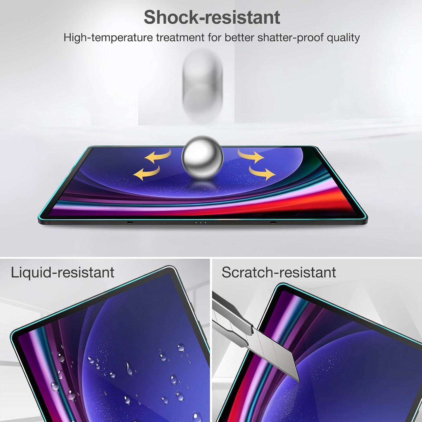 For Samsung Galaxy Tab S9 FE+ Tablet Screen Protector Arc Edge Tempered Glass HD Clear Film