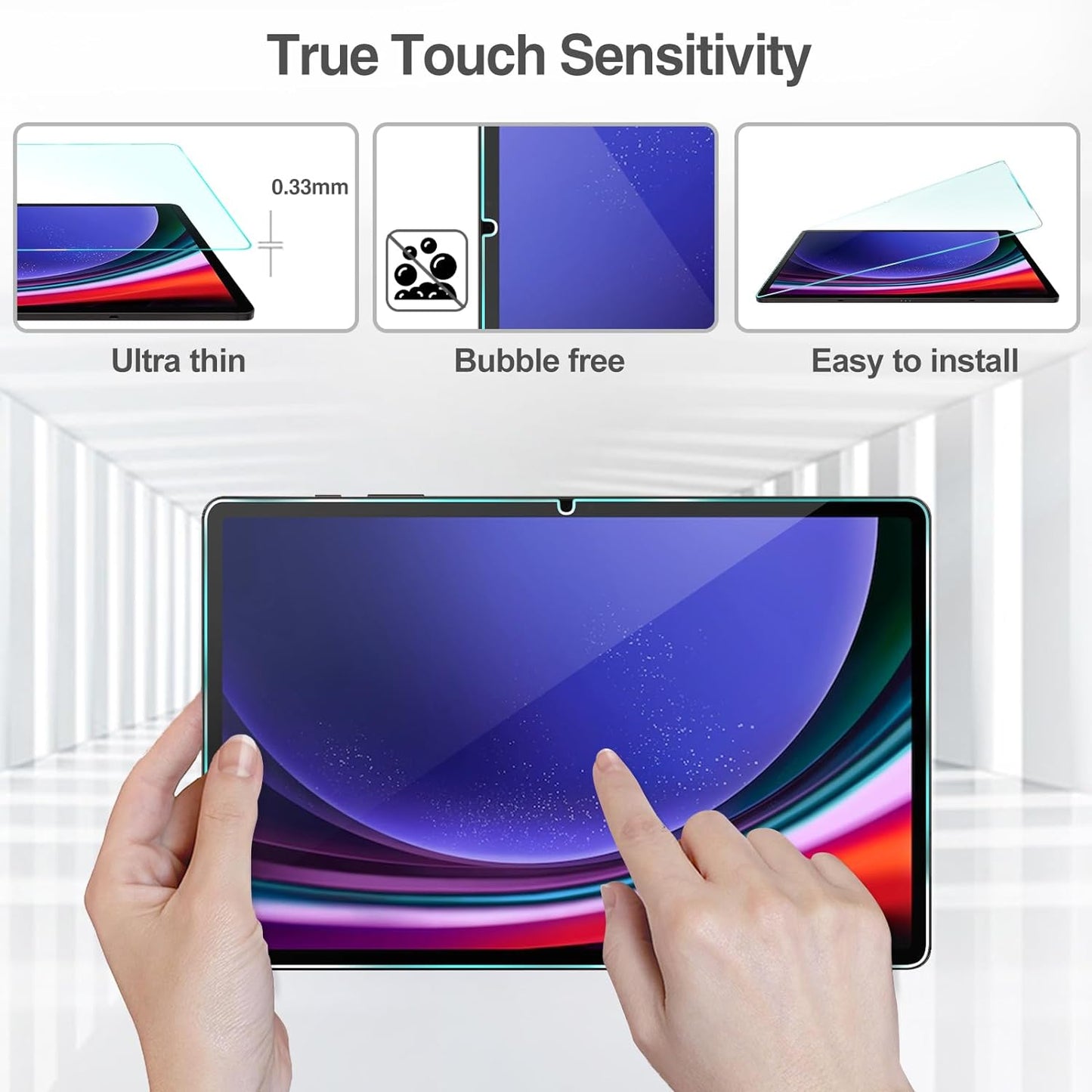 For Samsung Galaxy Tab S9 FE+ Tablet Screen Protector Arc Edge Tempered Glass HD Clear Film