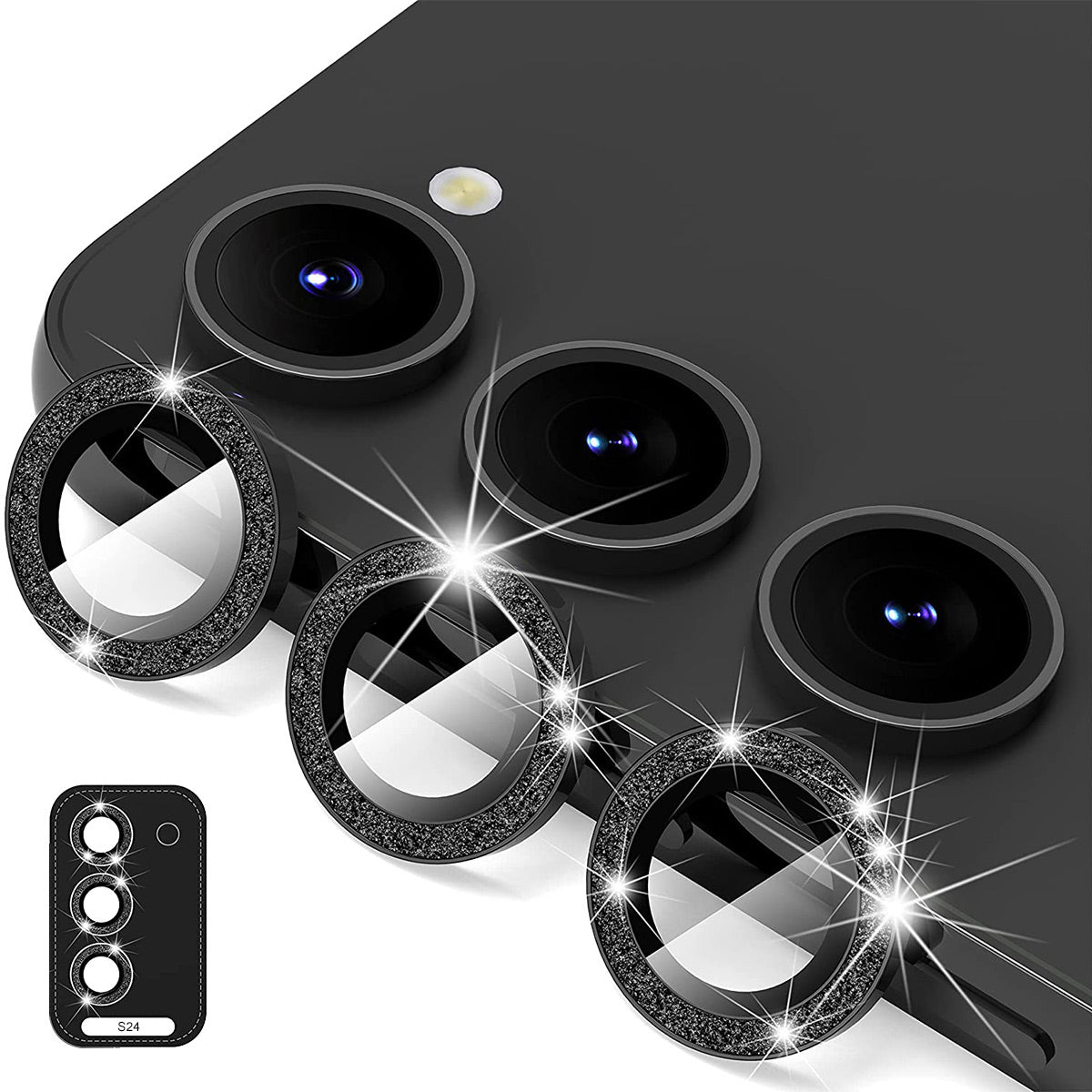 ENKAY HAT PRINCE For Samsung Galaxy S24+ Glitter Lens Film Individual Metal Camera Lens Protector - Black