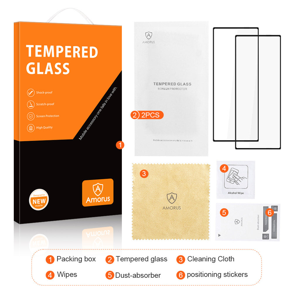 AMORUS 2Pcs For Samsung Galaxy Z Fold6 5G HD Clear Tempered Glass Screen Protector Silk Printing 9H Film - Black