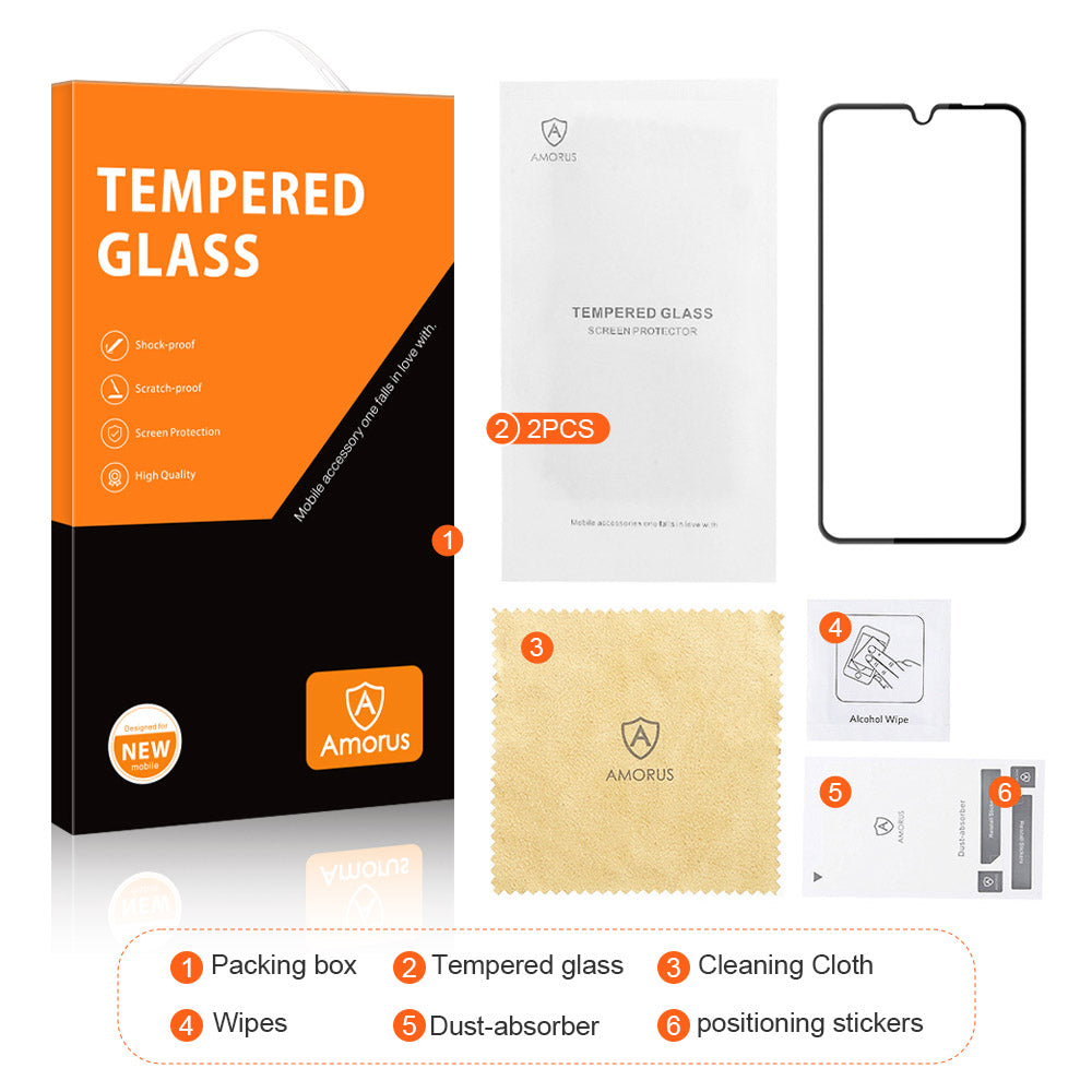 AMORUS Full Screen Protector for Samsung Galaxy M14 4G / A05s 4G Clear Tempered Glass Film (Silk Printing) - Black