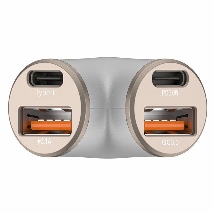 A2 78W Y-Shaped Car Charger 2 USB + 2 Type-C Phone Fast Charging Power Adapter - Silver