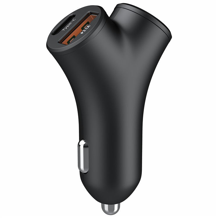 A2 78W Y-Shaped Car Charger 2 USB + 2 Type-C Phone Fast Charging Power Adapter - Black