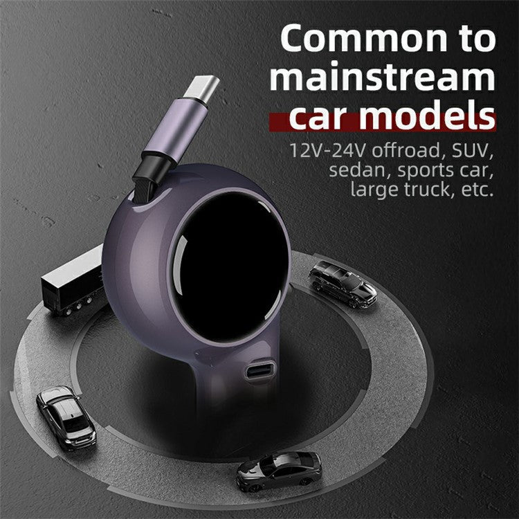 K2 PD 30W Type-C Port Phone Fast Charging Adapter Car Charger with 60W Type-C Retractable Cable