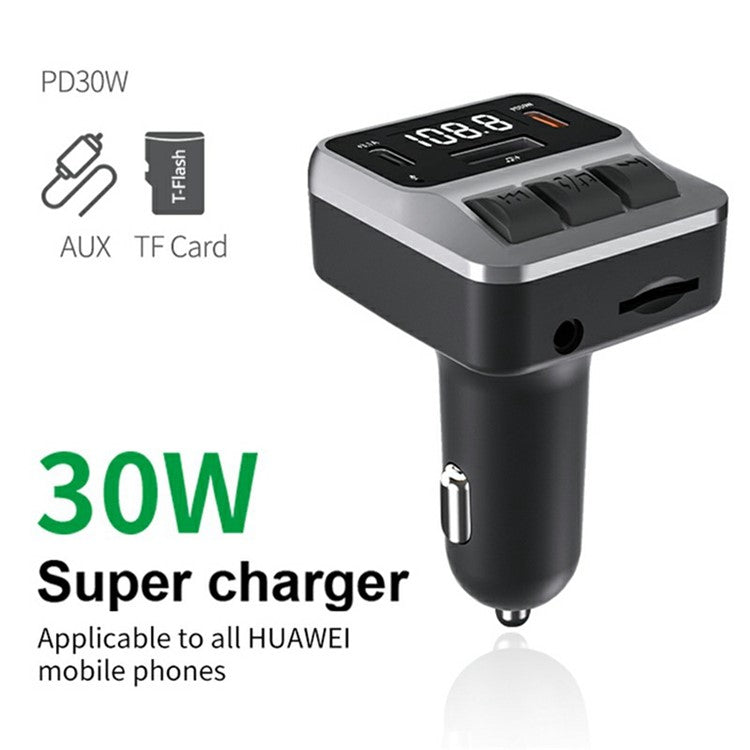 C65 Car Bluetooth FM Transmitter with Dual Type-C Port PD 30W Fast Charging Adapter