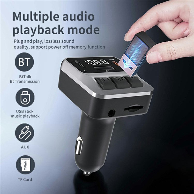 C65 Car Bluetooth FM Transmitter with Dual Type-C Port PD 30W Fast Charging Adapter