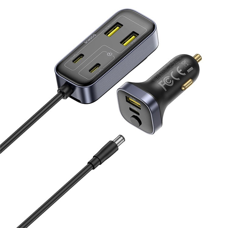 BASEUS Backseatpal L1 In-Vehicle Cigarette Lighter Car Charger 3 USB + 3 Type-C Power Strip - Black