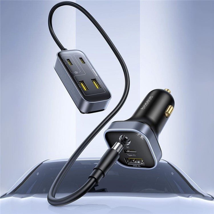 BASEUS Backseatpal L1 In-Vehicle Cigarette Lighter Car Charger 3 USB + 3 Type-C Power Strip - Black