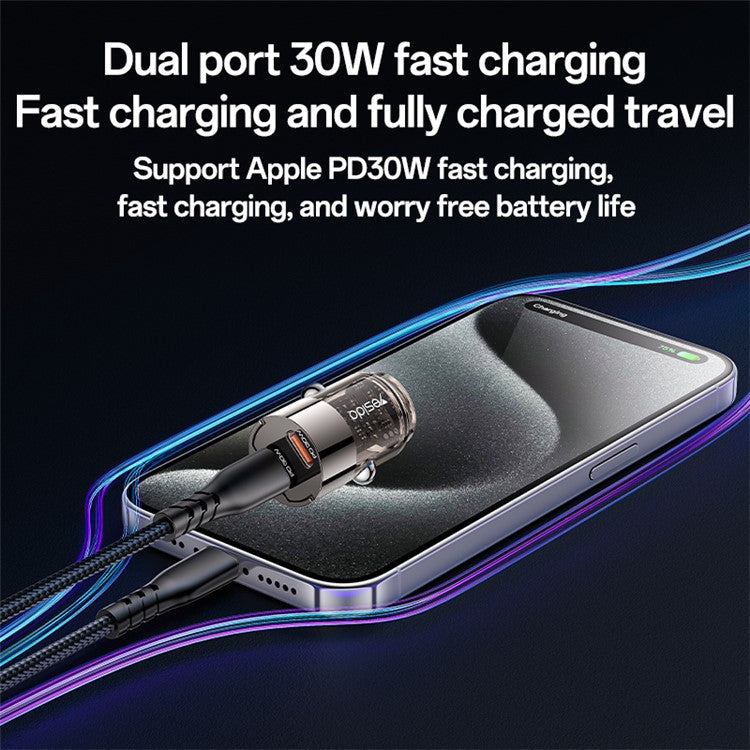 YESIDO Y69 PD 30W Dual Type-C Fast Charging Car Charger with Handle