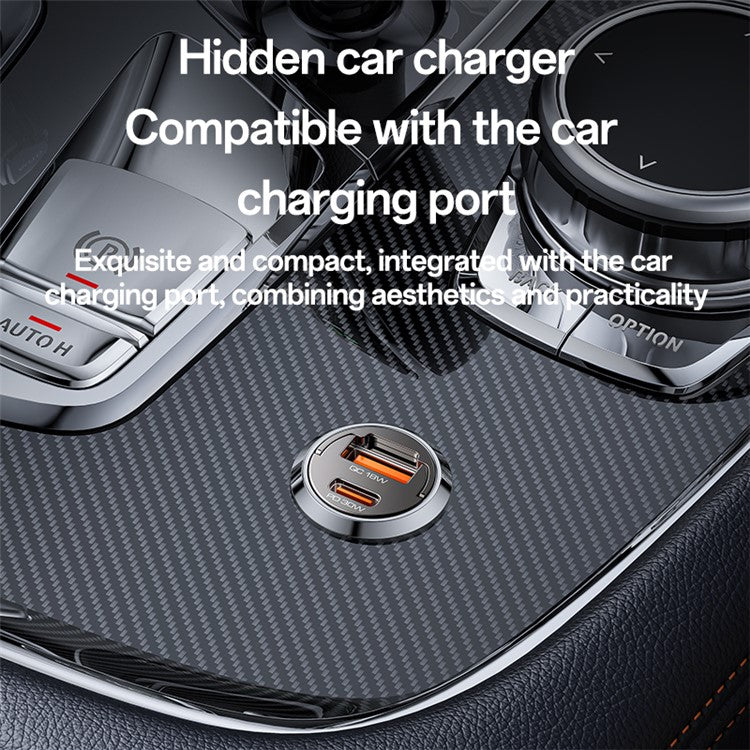 YESIDO Y68 USB+Type-C Dual Port Adapter PD 30W+QC 18W Fast Charging Mini Car Charger