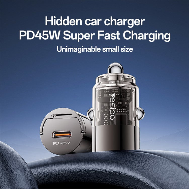 YESIDO Y67 PD 45W Type-C Mini Car Charger Fast Charging Adapter for Phones Laptops