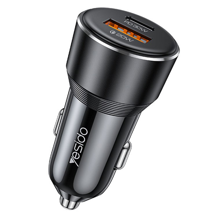 YESIDO Y64 50W USB+Type-C Dual Port Car Charger Fast Charging Cigarette Lighter Adapter