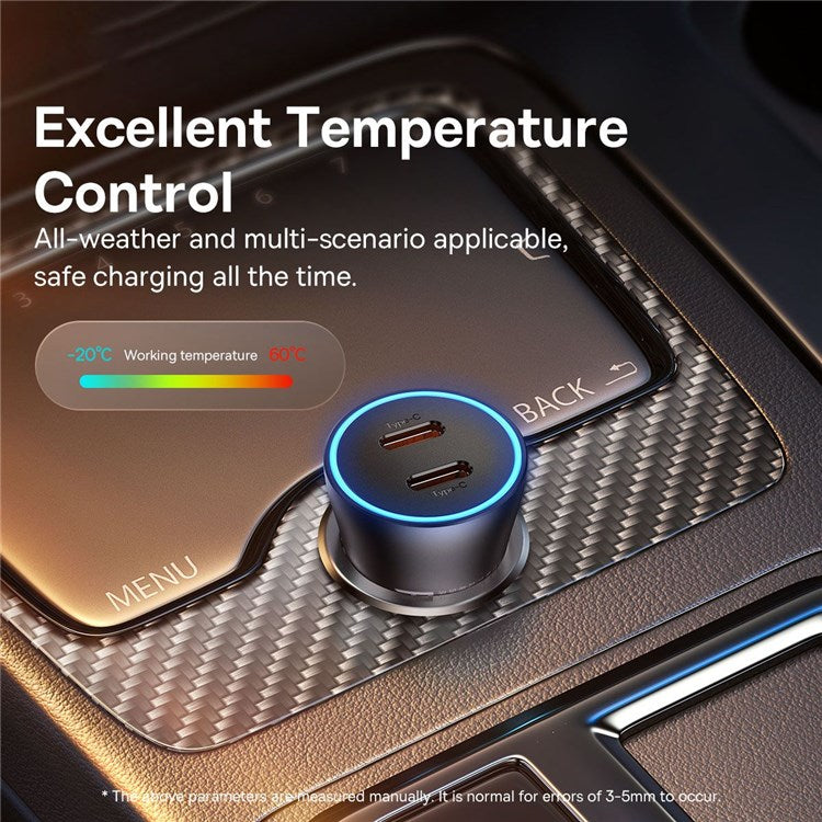 BASEUS Golden Contactor Pro 40W Max Type C + Type-C Dual Ports Fast Charging Car Charger - Dark Grey