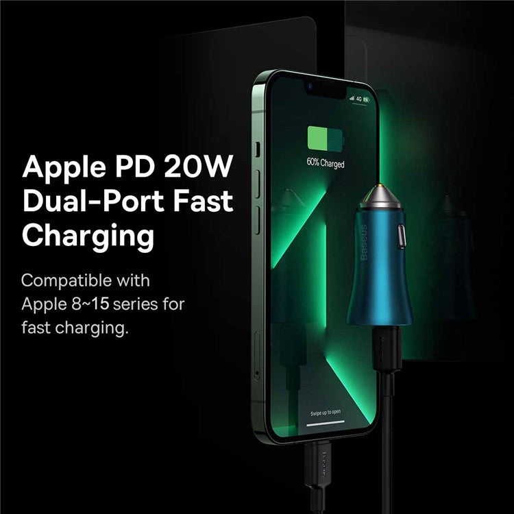 BASEUS Golden Contactor Pro 40W Max Type C + Type-C Dual Ports Fast Charging Car Charger - Dark Grey