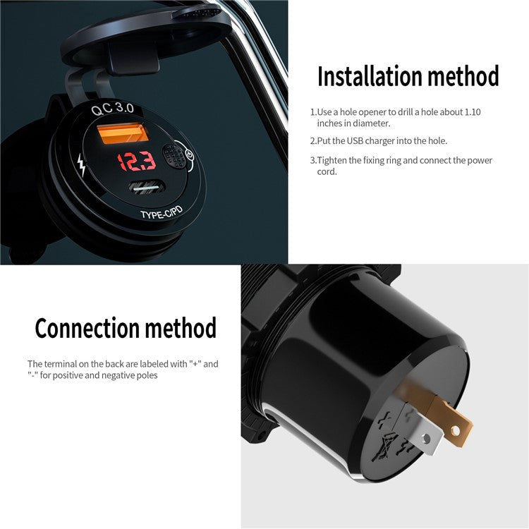 ZH-1427B1 QC3.0 USB+Type C PD 20W Car Charger Fast Charging Plug Adapter with Digital Display Screen