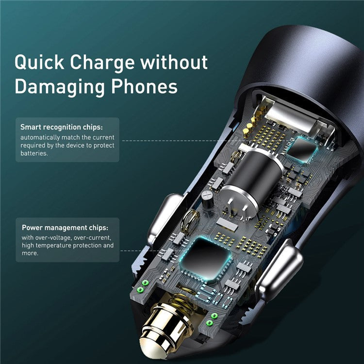 BASEUS Golden Contactor Pro Dual-Port Quick Charger Car Charger USB + Type-C 40W Charging Cable Kit - Dark Grey