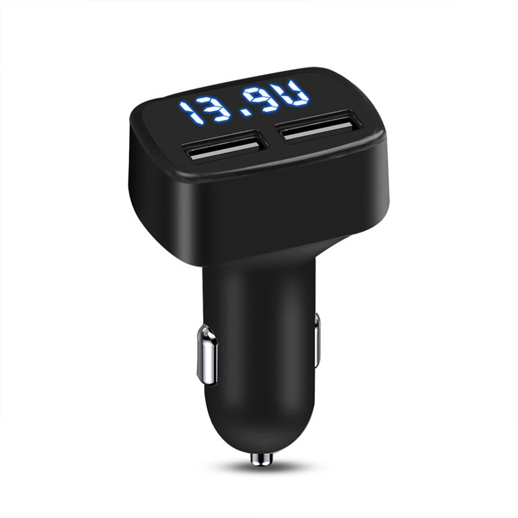 4 in 1 Car Charger Dual USB Port with Digital Display Voltage / Temperature / Current Meter Tester Adapter - Black / Blue LED