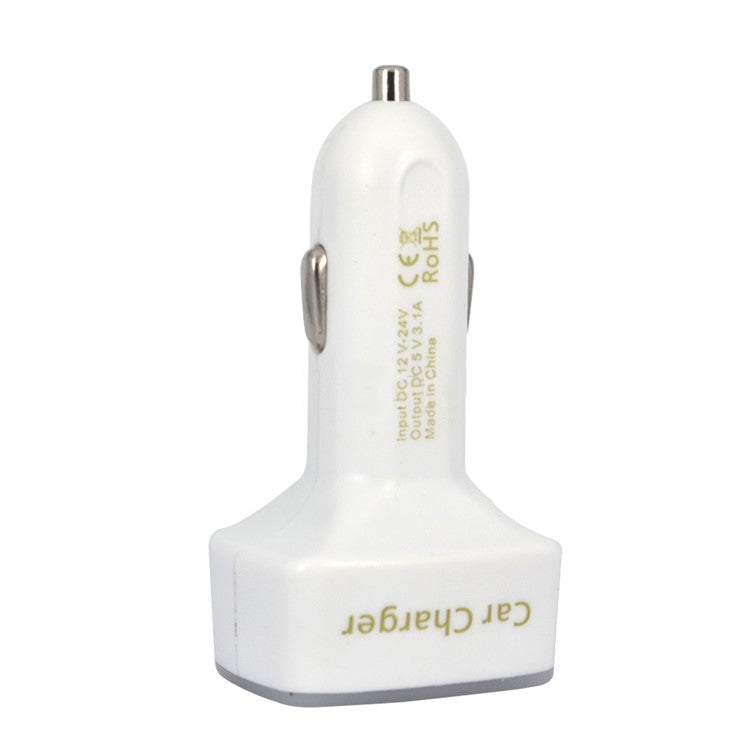 4 in 1 Car Charger Dual USB Port with Digital Display Voltage / Temperature / Current Meter Tester Adapter - White / Blue LED