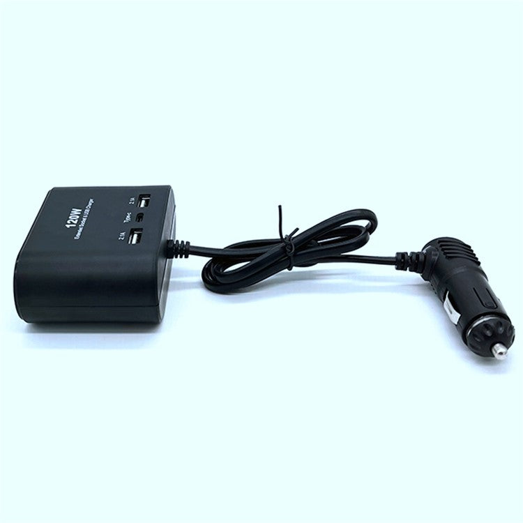 1653 120W Dual USB + 1 Type-C Port Car Charger 3 Cigarette Lighter Sockets Charging Adapter