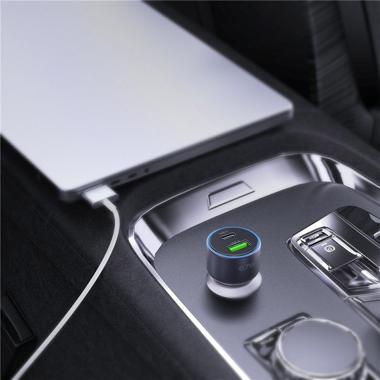 MOMAX UC16 67W Dual-Port Car Charger USB+Type-C PD3.0 Fast Charging Universal Charging Station Cell Phone Mini Charger - Space Grey
