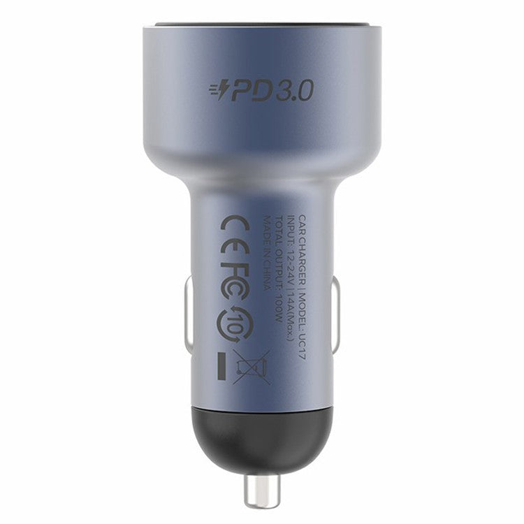 MOMAX UC17 100W 3-Port Car Charger for Cell Phone / Laptop / Camera, USB+2xType-C Phone Mini Charger Charging Universal Vehicle Charging Station - Space Grey