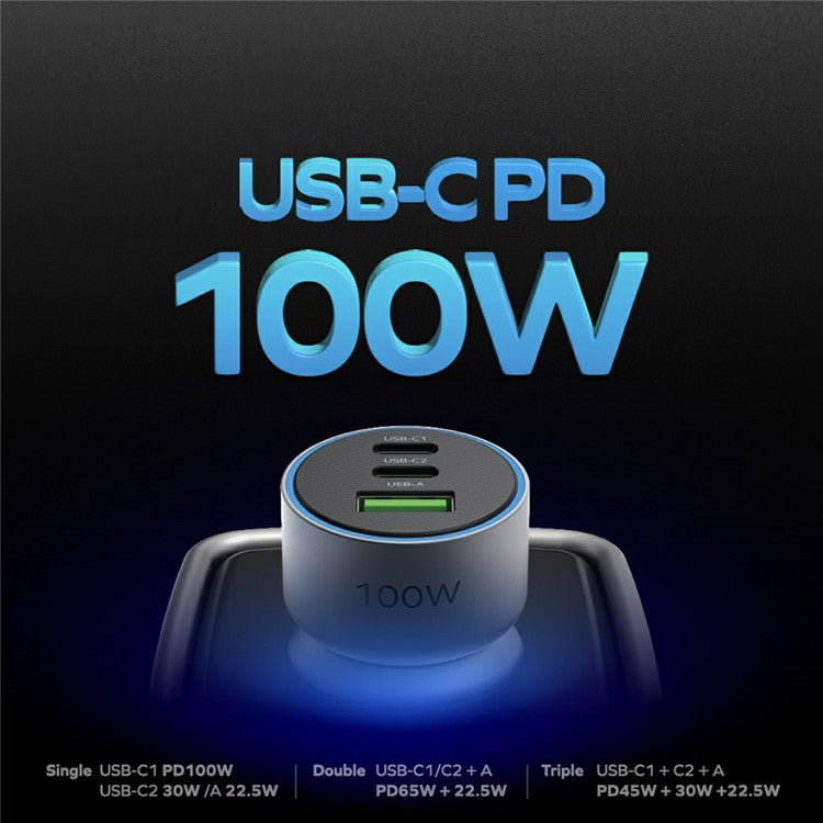 MOMAX UC17 100W 3-Port Car Charger for Cell Phone / Laptop / Camera, USB+2xType-C Phone Mini Charger Charging Universal Vehicle Charging Station - Space Grey