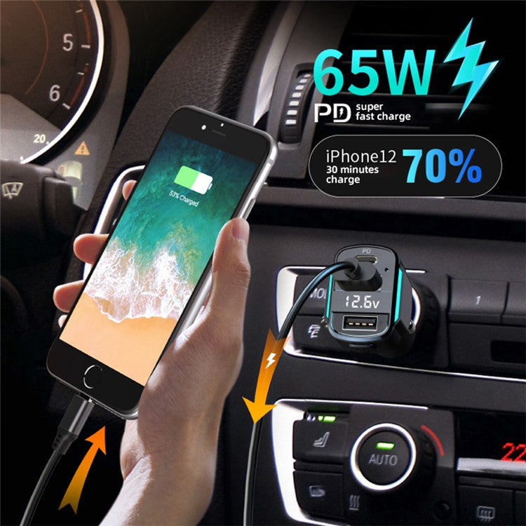 K3 PD 36 / 65W Fast Charging Type-C + USB Dual Port Car Charger Intelligent Digital Display Charging Adapter
