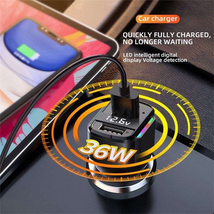 K3 PD 36 / 65W Fast Charging Type-C + USB Dual Port Car Charger Intelligent Digital Display Charging Adapter