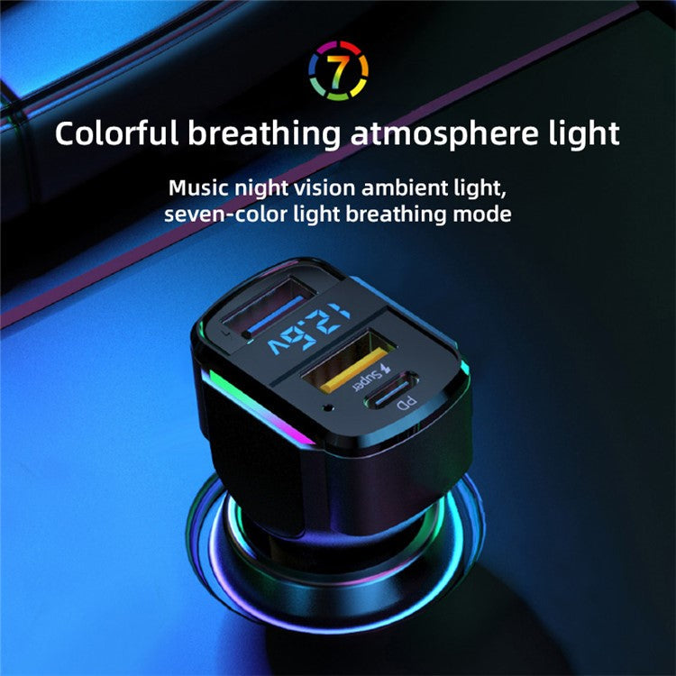 K3 PD 36 / 65W Fast Charging Type-C + USB Dual Port Car Charger Intelligent Digital Display Charging Adapter