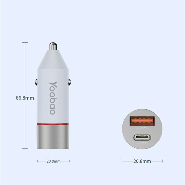 YOOBAO YB-213 42.5W Type-C + USB Car Charger Dual Port Mobile Phone Fast Charging Power Adapter