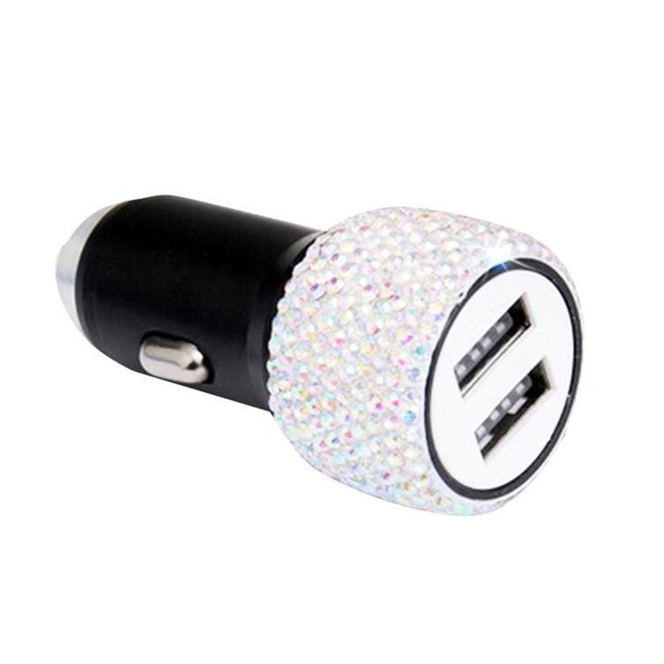 Rhinestone Decor Dual USB Car Charger Phone Fast Charging Power Adapter with Safety Hammer Function - Colorful