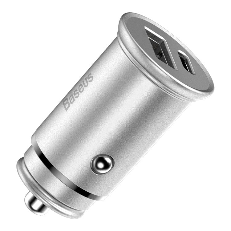 BASEUS Aluminum Alloy USB-A + Type-C 30W PPS Fast Charging Adapter Car Charger - Silver