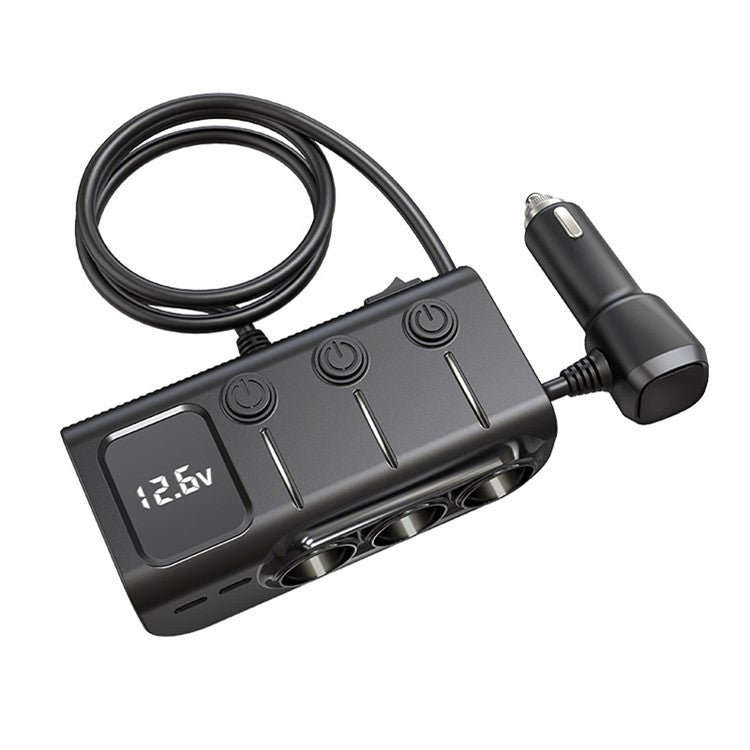 GC01 3 USB + 1 Type-C + 1 PD Port Car Charger 3 Cigarette Lighter Sockets Digital Display Charging Adapter