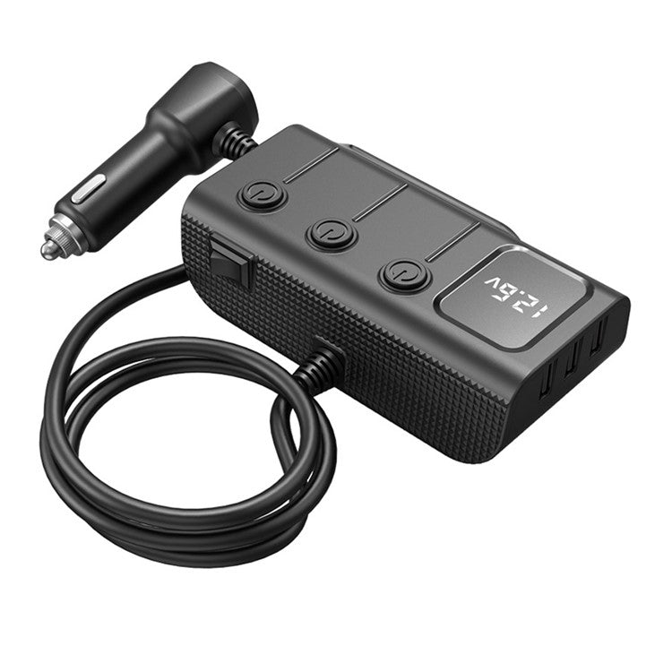 GC01 3 USB + 1 Type-C + 1 PD Port Car Charger 3 Cigarette Lighter Sockets Digital Display Charging Adapter