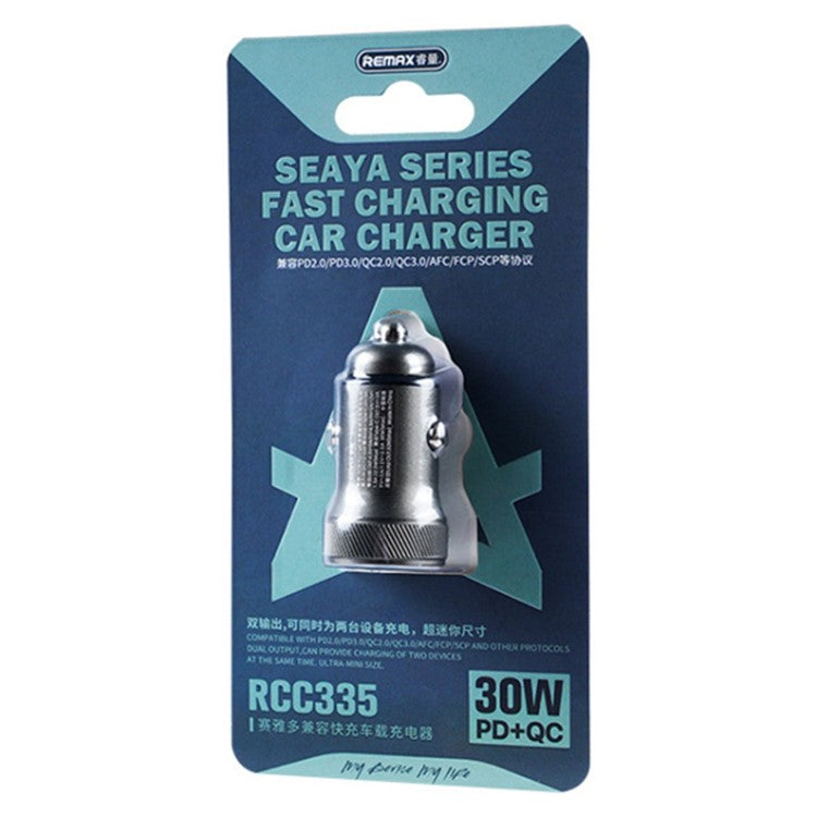 REMAX RCC335 Seaya Series USB-A + Type-C Dual Port PD 30W Fast Charging Aluminum Alloy Car Charger