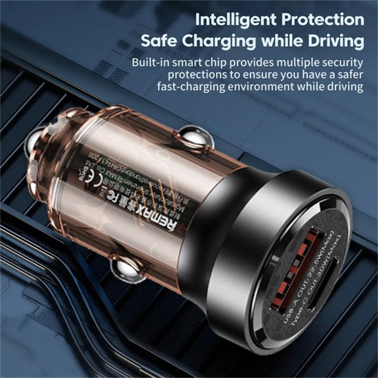 REMAX RCC338 Walking Cyberpunk Clear Car Charger USB-A + Type-C Dual Port PD 30W Fast Charger