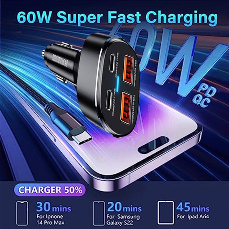 REMAX RCC329 DUKE Series 75W Phone Fast Charging Car Charger 2 USB + 2 Type-C Power Adapter with Indicator Light