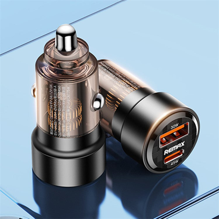 REMAX RCC360 Walking Series 75W PD+QC USB-A + Type-C Dual Port Transparent Car Charger