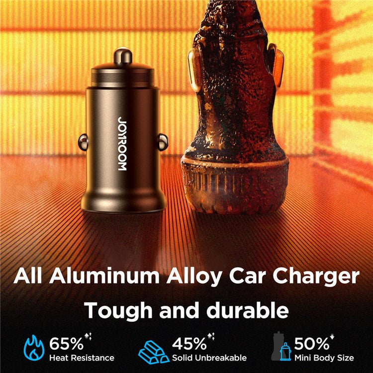 JOYROOM CCN05 Mini 30W USB + Type-C Phone Fast Charging Adapter Aluminum Alloy Car Charger