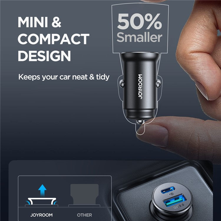 JOYROOM CCN05 Mini 30W USB + Type-C Phone Fast Charging Adapter Aluminum Alloy Car Charger