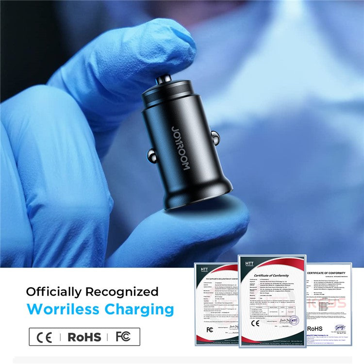 JOYROOM CCN05 Mini 30W USB + Type-C Phone Fast Charging Adapter Aluminum Alloy Car Charger