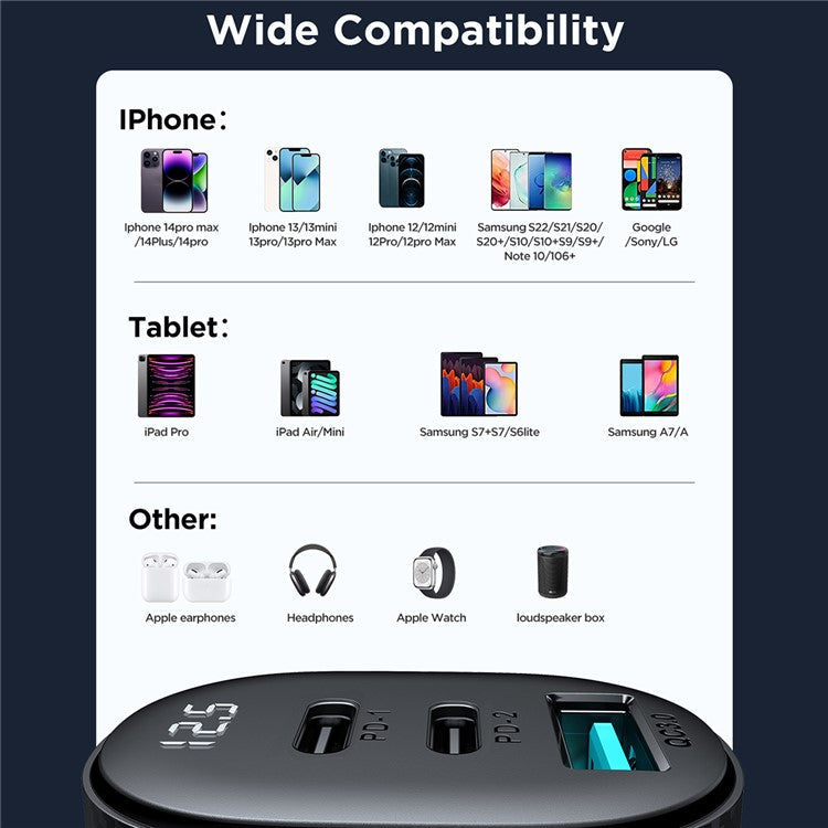 JOYROOM CCD03 3.4A 3 USB Ports Phone Fast Charging Adapter PC+ABS Voltage Digital Display Car Charger