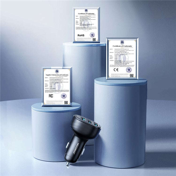 JOYROOM CCD03 3.4A 3 USB Ports Phone Fast Charging Adapter PC+ABS Voltage Digital Display Car Charger