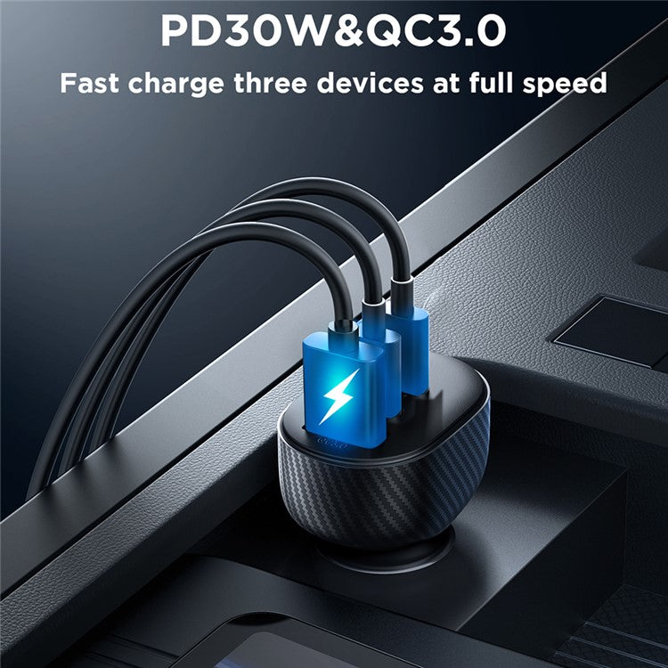 JOYROOM CCD04 30W 1 USB + 2 Type-C PC+ABS Digital Display Car Charger Phone Fast Charging Adapter